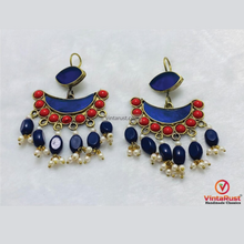 Load image into Gallery viewer, Gypsy Style Statement Earrings: Blue and Red Dangling Earrings