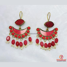 Load image into Gallery viewer, Long Dangle Red Earrings: Boho Festival Earrings Gift