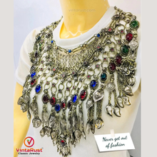 Load image into Gallery viewer, Vintage Afghan Bib Necklace: Oversized Tribal Jewelry