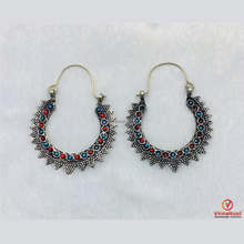 Load image into Gallery viewer, Handmade Vintage Silver Hoop Boho Earrings