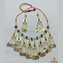Load image into Gallery viewer, Tribal Coins Choker Necklace & Dangle Earrings Jewelry Set