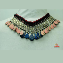 Load image into Gallery viewer, Handmade Coral and Lapis Stone Choker Necklace