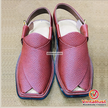 Load image into Gallery viewer, Traditional Handmade Burgundy Peshawari Men's Chappal
