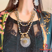 Load image into Gallery viewer, Silver and Golden Beaded Chain Pendant Necklace