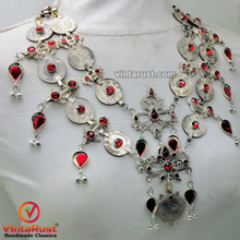 Load image into Gallery viewer, Multilayers Coins Necklace With Red Glass Stone