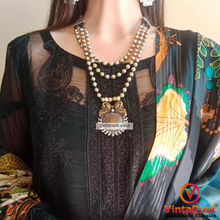 Load image into Gallery viewer, Silver and Golden Beaded Chain Pendant Necklace