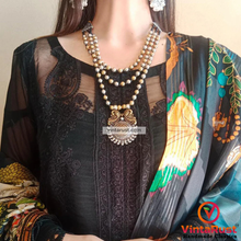 Load image into Gallery viewer, Silver and Golden Beaded Chain Pendant Necklace