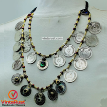 Load image into Gallery viewer, Vintage Multi-Strand Coins Necklace With Beaded Chain