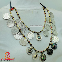Load image into Gallery viewer, Vintage Multi-Strand Coins Necklace With Beaded Chain