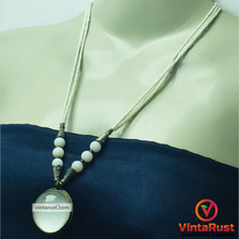 Load image into Gallery viewer, White Beaded Chain Dangling Stone Pendant Necklace