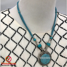Load image into Gallery viewer, Turquoise gemstone Necklace with beaded dori