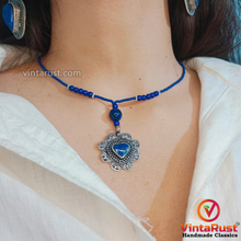 Load image into Gallery viewer, Lapis Beaded Necklace with Silver Heart Pendant
