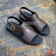 Load image into Gallery viewer, Men's Brown Leather Slip On Sandals,Summer Footwear