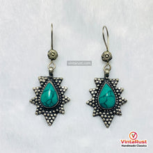 Load image into Gallery viewer, Western Turquoise Silver Teardrop Statement Earrings