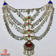 Load image into Gallery viewer, Massive Silver Kuchi Bib Necklace With Dangling Bells and Glass Stones
