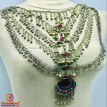 Load image into Gallery viewer, Massive Silver Kuchi Bib Necklace With Dangling Bells and Glass Stones