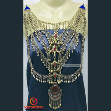 Load image into Gallery viewer, Massive Silver Kuchi Bib Necklace With Dangling Bells and Glass Stones
