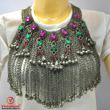 Load image into Gallery viewer, Statement Choker Necklace Long Silver Dangling Bells