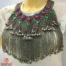 Load image into Gallery viewer, Statement Choker Necklace Long Silver Dangling Bells