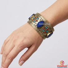 Load image into Gallery viewer, Lapis Lazuli Statement Cuff,Tribal Adjustable Bracelet