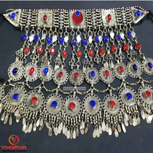 Load image into Gallery viewer, Tribal Blue and Red Glass Stones Dangling Choker