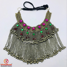 Load image into Gallery viewer, Statement Choker Necklace Long Silver Dangling Bells