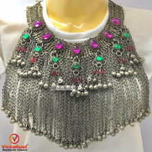 Load image into Gallery viewer, Statement Choker Necklace Long Silver Dangling Bells