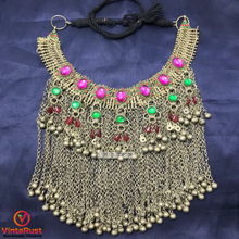 Load image into Gallery viewer, Statement Choker Necklace Long Silver Dangling Bells