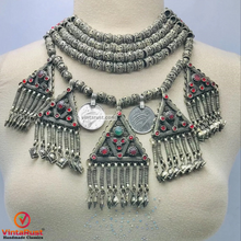 Load image into Gallery viewer, Tribal Beaded Choker With Red Glass Stones and Coins