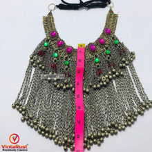 Load image into Gallery viewer, Statement Choker Necklace Long Silver Dangling Bells