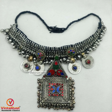 Load image into Gallery viewer, Boho Silver Kuchi Big Choker With Dangling Pendant