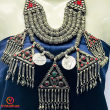 Load image into Gallery viewer, Tribal Beaded Choker With Red Glass Stones and Coins