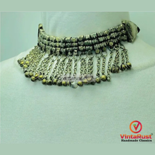 Load image into Gallery viewer, Vintage Kuchi Choker: Tribal Silver Metal Beads, Dangling Bells
