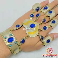 Load image into Gallery viewer, Vintage Turkmen Bracelet with Rings: Lapis Lazuli Tribal Jewelry