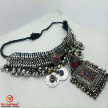 Load image into Gallery viewer, Boho Silver Kuchi Big Choker With Dangling Pendant