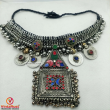 Load image into Gallery viewer, Boho Silver Kuchi Big Choker With Dangling Pendant