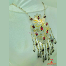 Load image into Gallery viewer, Vintage Turkmen Pendant Necklace: Red Stone & Dangling Charms