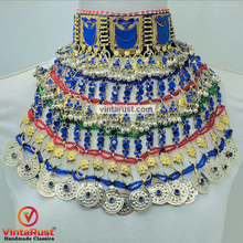 Load image into Gallery viewer, Blue Handmade Multilayered Silver Bib Necklace