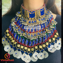 Load image into Gallery viewer, Blue Handmade Multilayered Silver Bib Necklace
