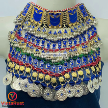 Load image into Gallery viewer, Blue Handmade Multilayered Silver Bib Necklace