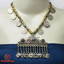 Load image into Gallery viewer, Vintage Beaded Chain Pendant Necklace