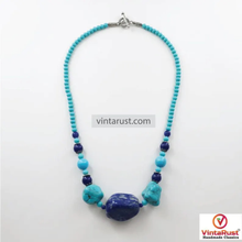 Load image into Gallery viewer, Turquoise & Lapis Beaded Necklace and Evil Eye Bracelet