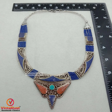 Load image into Gallery viewer, Blue Nepalese Stones Handmade Tribal Choker