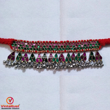 Load image into Gallery viewer, Red Turkmen Dangling Choker Necklace With Bells