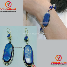 Load image into Gallery viewer, Lapis Lazuli Long Dangle Earrings with Gemstone Bracelet