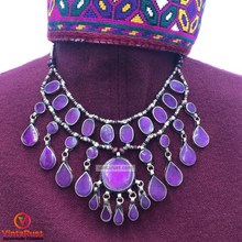 Load image into Gallery viewer, Purple Stone Teardrop Multilayer Bib Necklace
