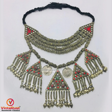 Load image into Gallery viewer, Tribal Beaded Choker With Red Glass Stones and Coins