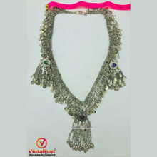 Load image into Gallery viewer, Silver Kuchi Bib Necklace With Dangling Pendant