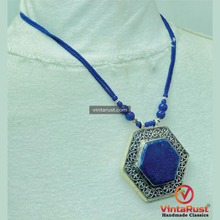 Load image into Gallery viewer, Lapis Lazuli Hexagon Pendant Necklace