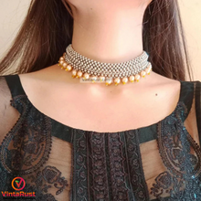 Load image into Gallery viewer, Silver Statement Choker Necklace With Pearls